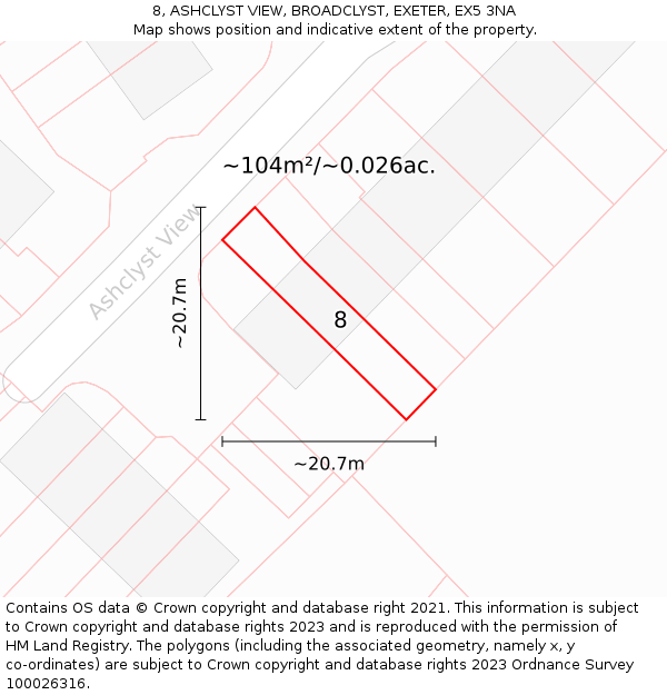 8, ASHCLYST VIEW, BROADCLYST, EXETER, EX5 3NA: Plot and title map