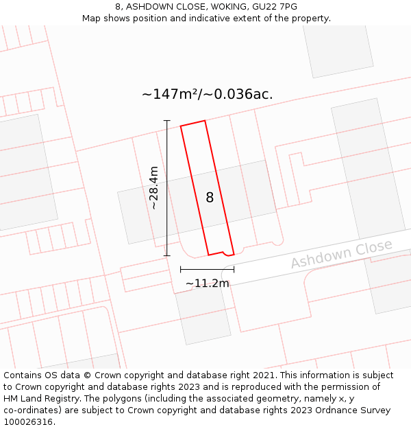 8, ASHDOWN CLOSE, WOKING, GU22 7PG: Plot and title map