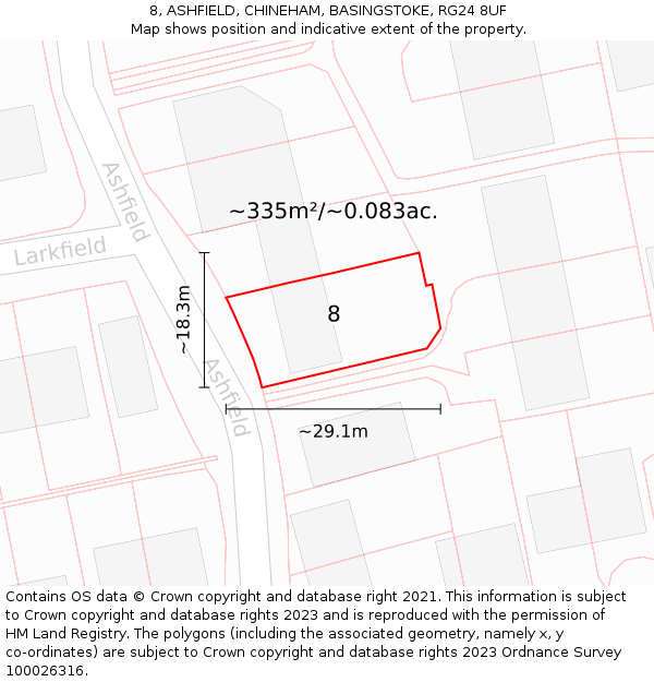 8, ASHFIELD, CHINEHAM, BASINGSTOKE, RG24 8UF: Plot and title map