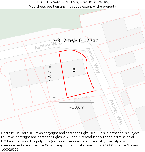 8, ASHLEY WAY, WEST END, WOKING, GU24 9NJ: Plot and title map