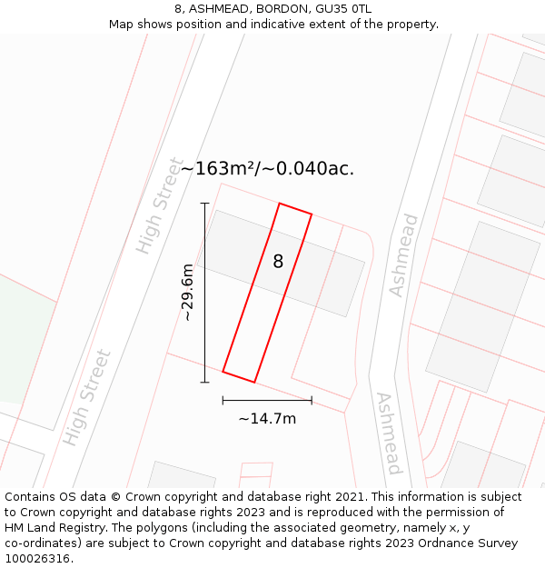 8, ASHMEAD, BORDON, GU35 0TL: Plot and title map