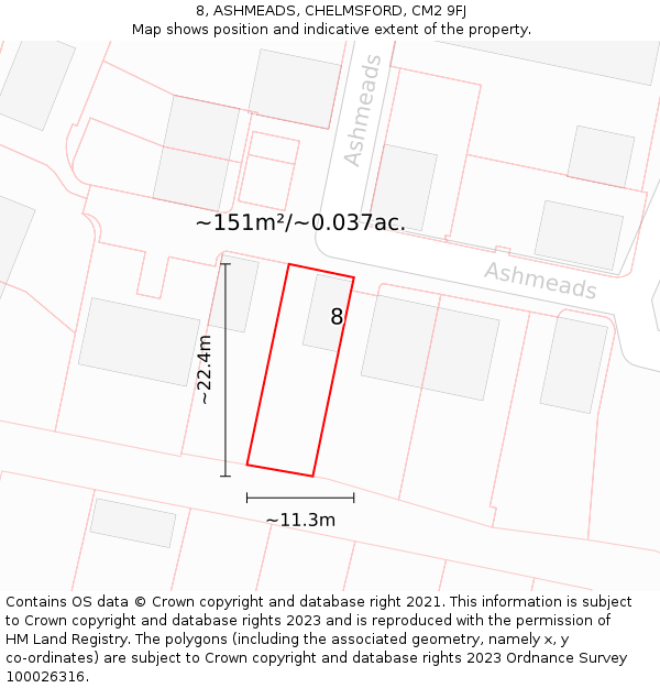 8, ASHMEADS, CHELMSFORD, CM2 9FJ: Plot and title map