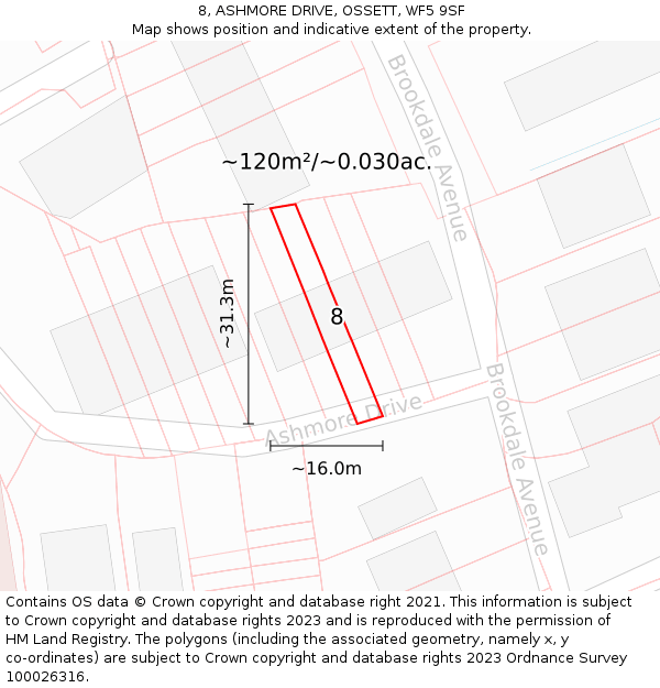 8, ASHMORE DRIVE, OSSETT, WF5 9SF: Plot and title map