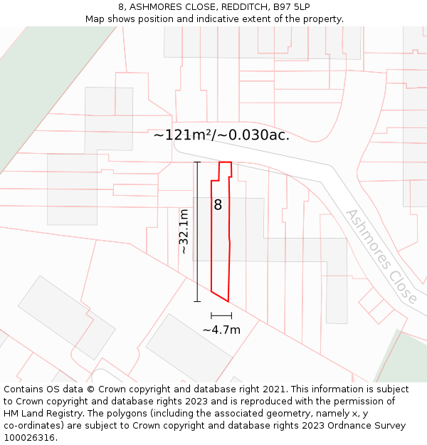 8, ASHMORES CLOSE, REDDITCH, B97 5LP: Plot and title map