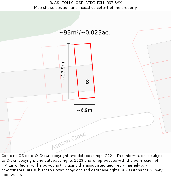 8, ASHTON CLOSE, REDDITCH, B97 5AX: Plot and title map