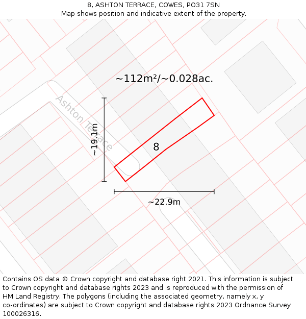 8, ASHTON TERRACE, COWES, PO31 7SN: Plot and title map