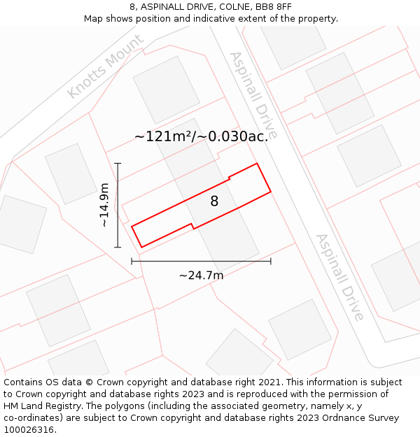 8, ASPINALL DRIVE, COLNE, BB8 8FF: Plot and title map