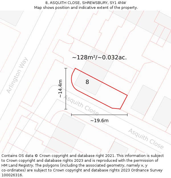 8, ASQUITH CLOSE, SHREWSBURY, SY1 4NW: Plot and title map