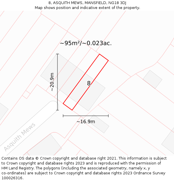 8, ASQUITH MEWS, MANSFIELD, NG18 3DJ: Plot and title map