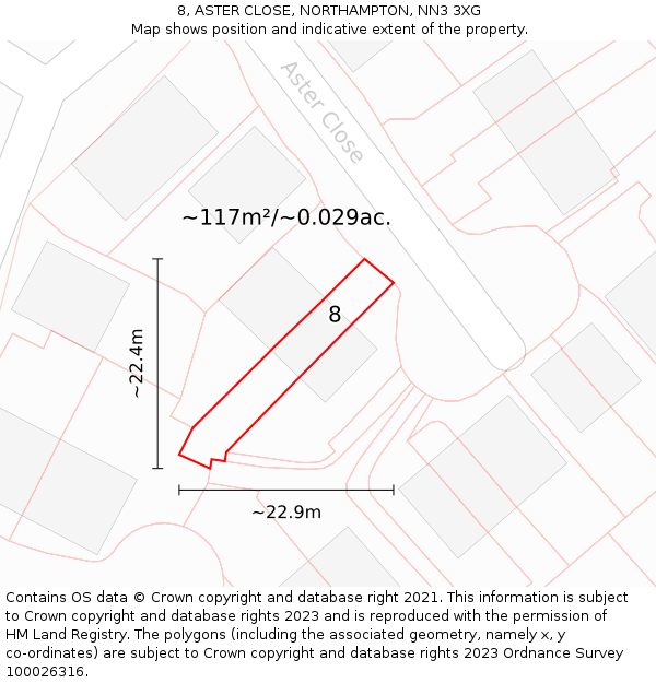 8, ASTER CLOSE, NORTHAMPTON, NN3 3XG: Plot and title map