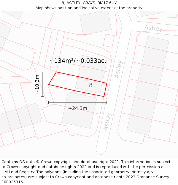 8, ASTLEY, GRAYS, RM17 6UY: Plot and title map