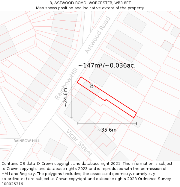 8, ASTWOOD ROAD, WORCESTER, WR3 8ET: Plot and title map