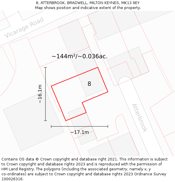 8, ATTERBROOK, BRADWELL, MILTON KEYNES, MK13 9EY: Plot and title map
