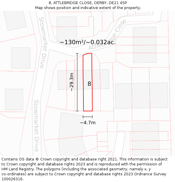 8, ATTLEBRIDGE CLOSE, DERBY, DE21 4SP: Plot and title map