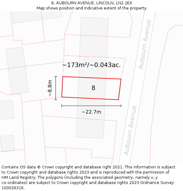 8, AUBOURN AVENUE, LINCOLN, LN2 2EX: Plot and title map