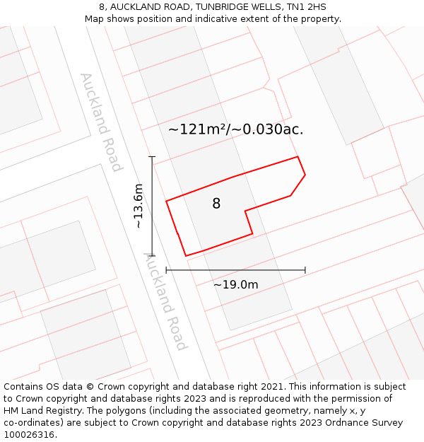 8, AUCKLAND ROAD, TUNBRIDGE WELLS, TN1 2HS: Plot and title map
