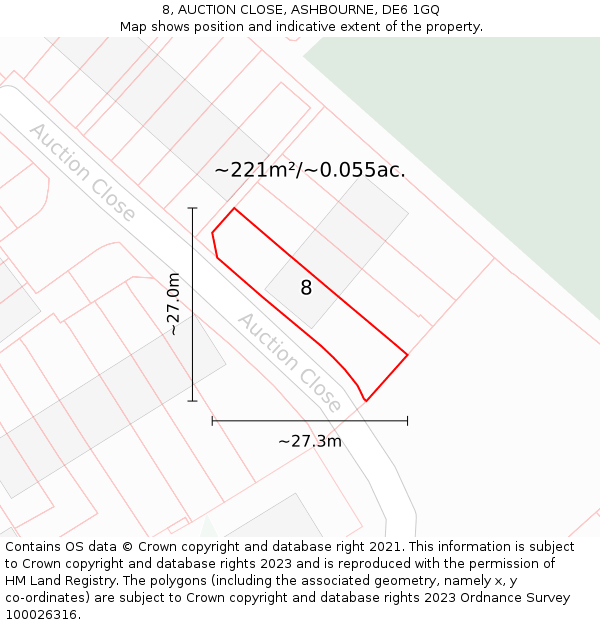 8, AUCTION CLOSE, ASHBOURNE, DE6 1GQ: Plot and title map