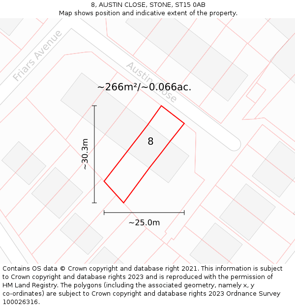 8, AUSTIN CLOSE, STONE, ST15 0AB: Plot and title map