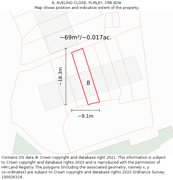 8, AVELING CLOSE, PURLEY, CR8 4DW: Plot and title map