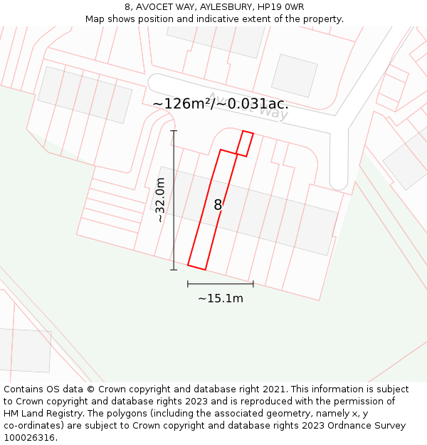 8, AVOCET WAY, AYLESBURY, HP19 0WR: Plot and title map