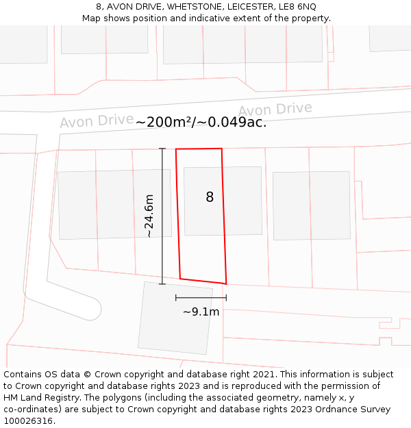 8, AVON DRIVE, WHETSTONE, LEICESTER, LE8 6NQ: Plot and title map