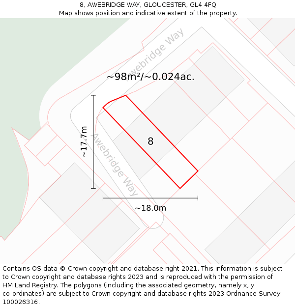 8, AWEBRIDGE WAY, GLOUCESTER, GL4 4FQ: Plot and title map
