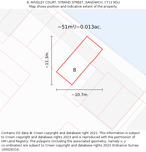 8, AYNSLEY COURT, STRAND STREET, SANDWICH, CT13 9DU: Plot and title map