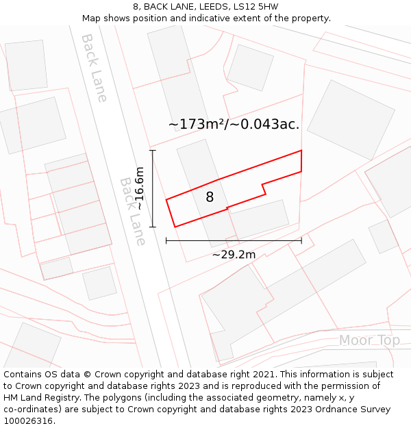 8, BACK LANE, LEEDS, LS12 5HW: Plot and title map