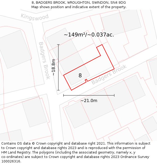 8, BADGERS BROOK, WROUGHTON, SWINDON, SN4 9DG: Plot and title map