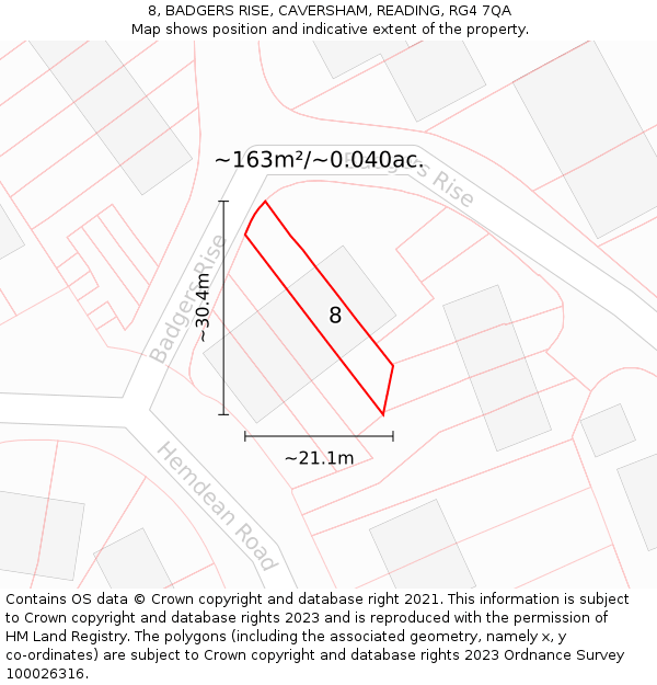 8, BADGERS RISE, CAVERSHAM, READING, RG4 7QA: Plot and title map