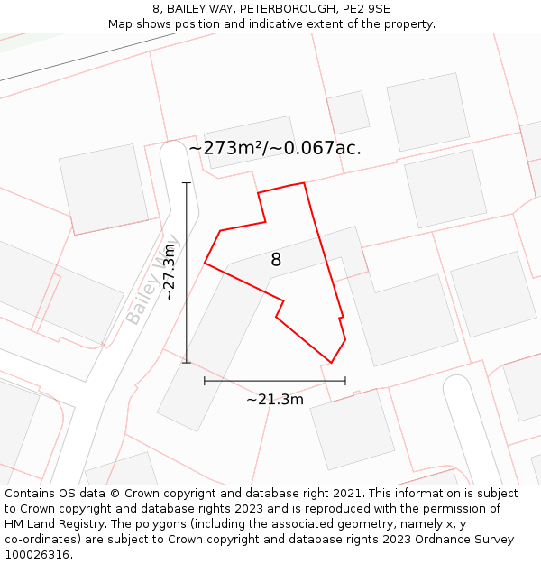 8, BAILEY WAY, PETERBOROUGH, PE2 9SE: Plot and title map