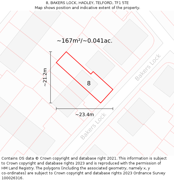 8, BAKERS LOCK, HADLEY, TELFORD, TF1 5TE: Plot and title map