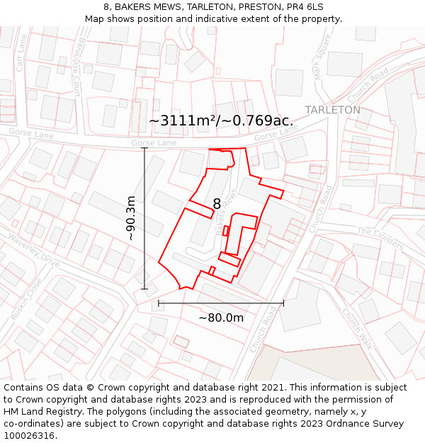 8, BAKERS MEWS, TARLETON, PRESTON, PR4 6LS: Plot and title map