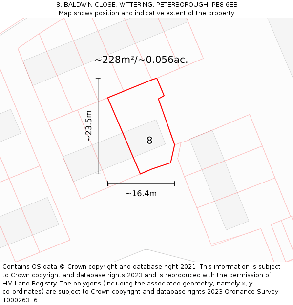 8, BALDWIN CLOSE, WITTERING, PETERBOROUGH, PE8 6EB: Plot and title map