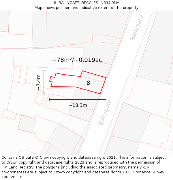 8, BALLYGATE, BECCLES, NR34 9NA: Plot and title map