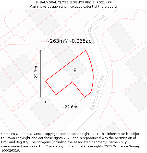 8, BALMORAL CLOSE, BOGNOR REGIS, PO21 4PP: Plot and title map