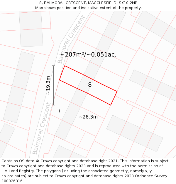8, BALMORAL CRESCENT, MACCLESFIELD, SK10 2NP: Plot and title map