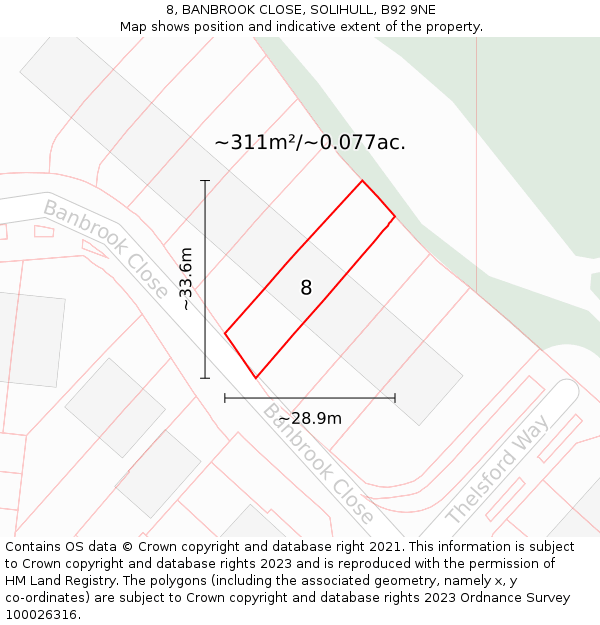 8, BANBROOK CLOSE, SOLIHULL, B92 9NE: Plot and title map