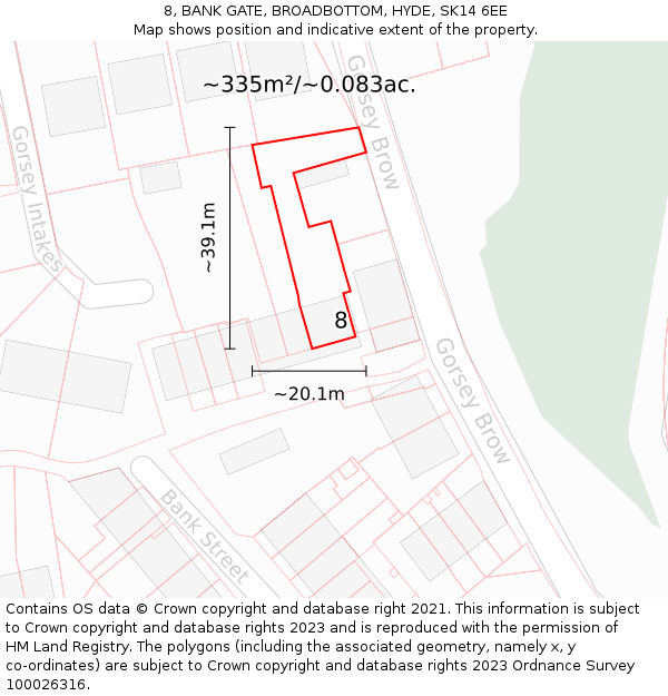 8, BANK GATE, BROADBOTTOM, HYDE, SK14 6EE: Plot and title map