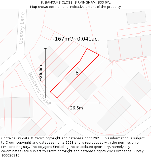 8, BANTAMS CLOSE, BIRMINGHAM, B33 0YL: Plot and title map
