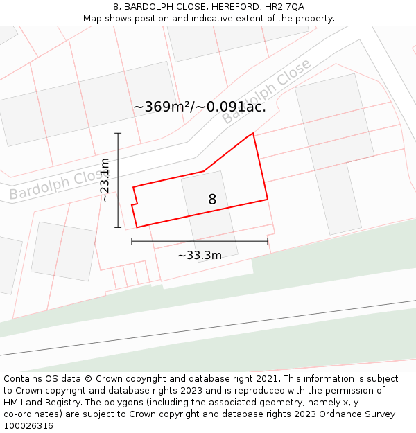 8, BARDOLPH CLOSE, HEREFORD, HR2 7QA: Plot and title map