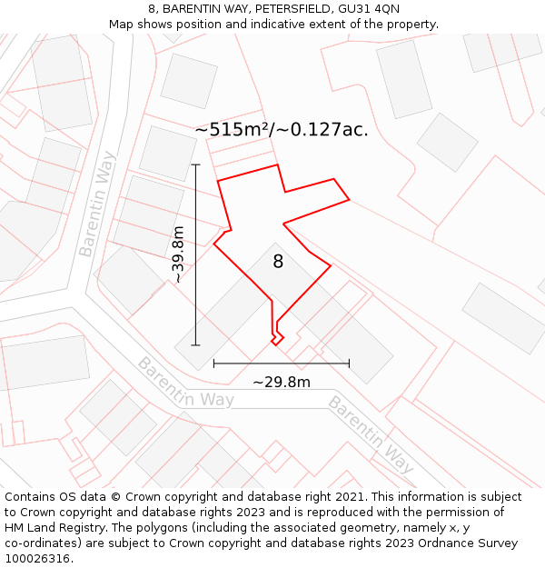 8, BARENTIN WAY, PETERSFIELD, GU31 4QN: Plot and title map