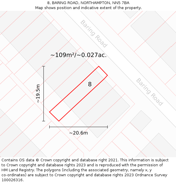 8, BARING ROAD, NORTHAMPTON, NN5 7BA: Plot and title map