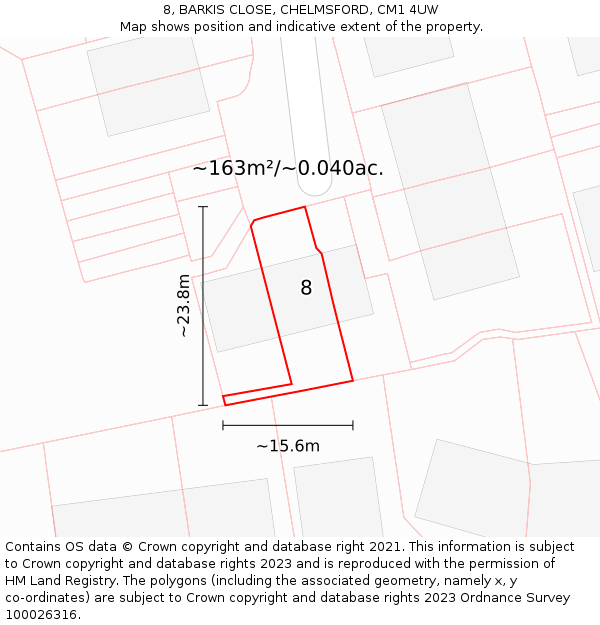 8, BARKIS CLOSE, CHELMSFORD, CM1 4UW: Plot and title map