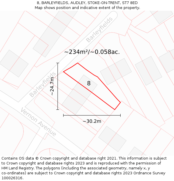 8, BARLEYFIELDS, AUDLEY, STOKE-ON-TRENT, ST7 8ED: Plot and title map