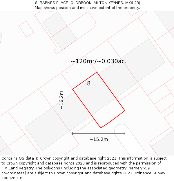 8, BARNES PLACE, OLDBROOK, MILTON KEYNES, MK6 2RJ: Plot and title map