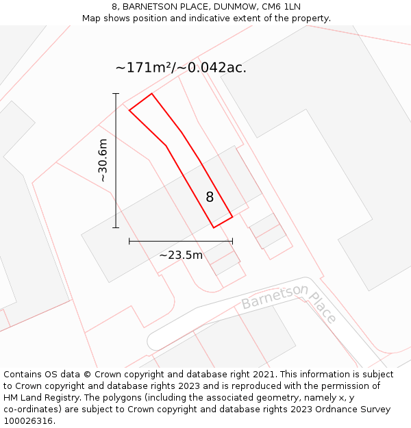 8, BARNETSON PLACE, DUNMOW, CM6 1LN: Plot and title map