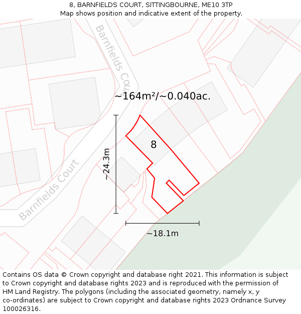 8, BARNFIELDS COURT, SITTINGBOURNE, ME10 3TP: Plot and title map
