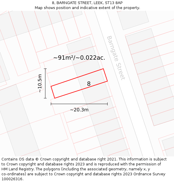 8, BARNGATE STREET, LEEK, ST13 8AP: Plot and title map