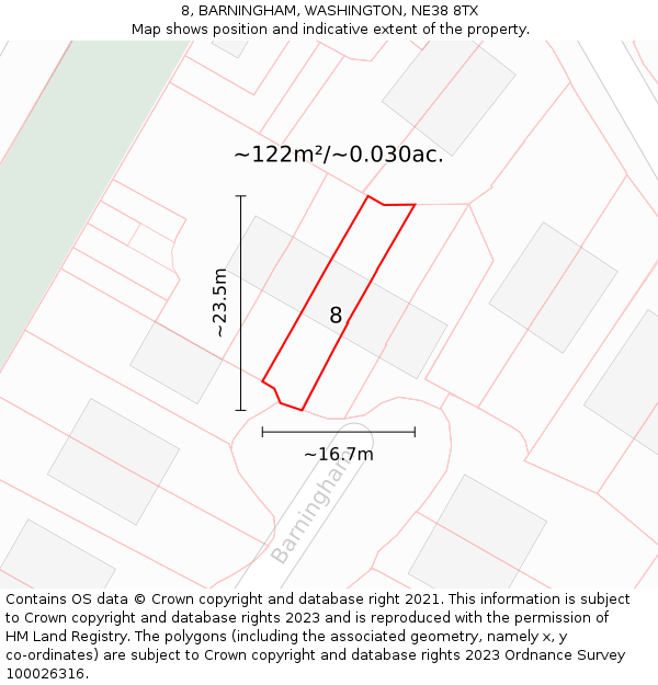 8, BARNINGHAM, WASHINGTON, NE38 8TX: Plot and title map